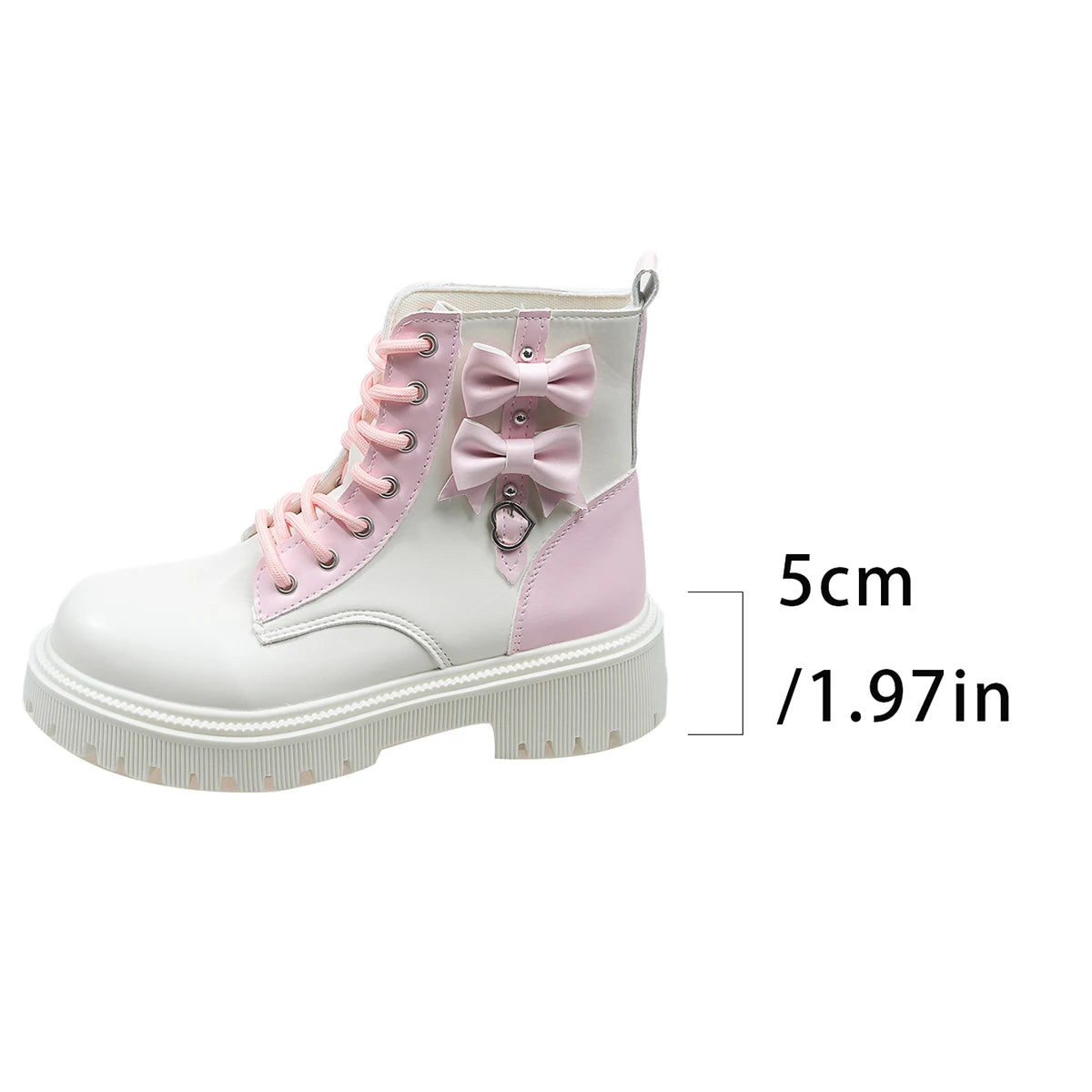 Sweet Pink Bowknot Mix Color Ankle Thick Bottom Lace Up Boots