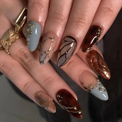 24pcs/Box Long Coffin False Nails Art Rose with Glue Wearable Jelly Nails