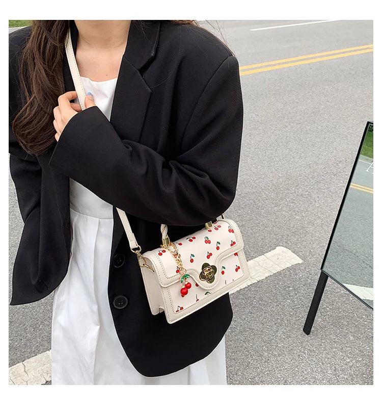 Sweet Cherry Square Chains Crossbody Bags