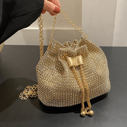 Sparkling Rhinestone Embellished Drawstring Crossbody Bag