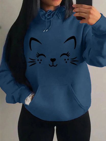 Casual Hip Hop Hoodie Happy Cat Pulloverar