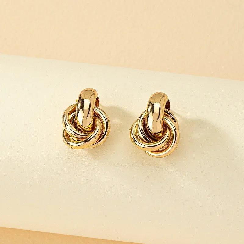 Gold SIlver Knot Hoop Twist Stud Earring