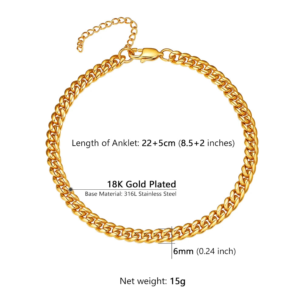 U7 Ankle Cuban Link Snake Figaro Bracelets