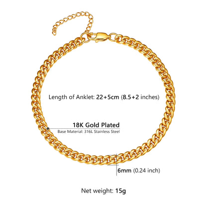 U7 Ankle Cuban Link Snake Figaro Bracelets
