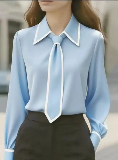 Tie lapel casual long-sleeved shirt