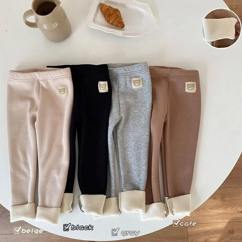 Autumn Fleece Cartoon Bear Elastic Skinny Warm Leggings