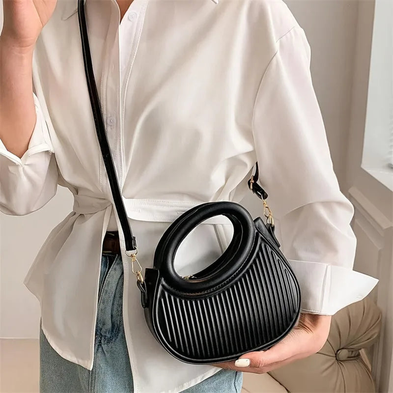 Chic Stripe Crossbody Elegant Synthetic Leather Handbag