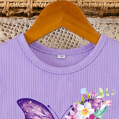 Rainbow Purple Tulle Puff Sleeve Princess Dress