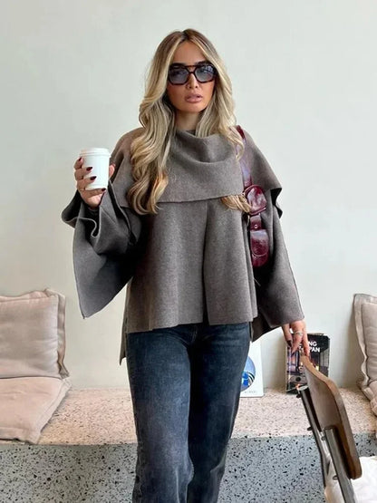 Autumn Winter Commuter Loose Oversize Elegant Split Chic Scarf Jacket