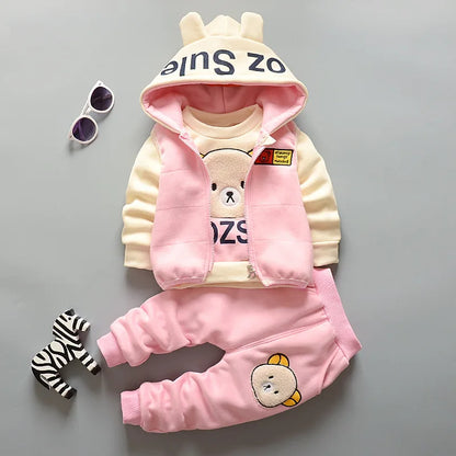Autumn Winter Warm Baby Girl Suits Kids Vest+Tops+Pants 3Pcs