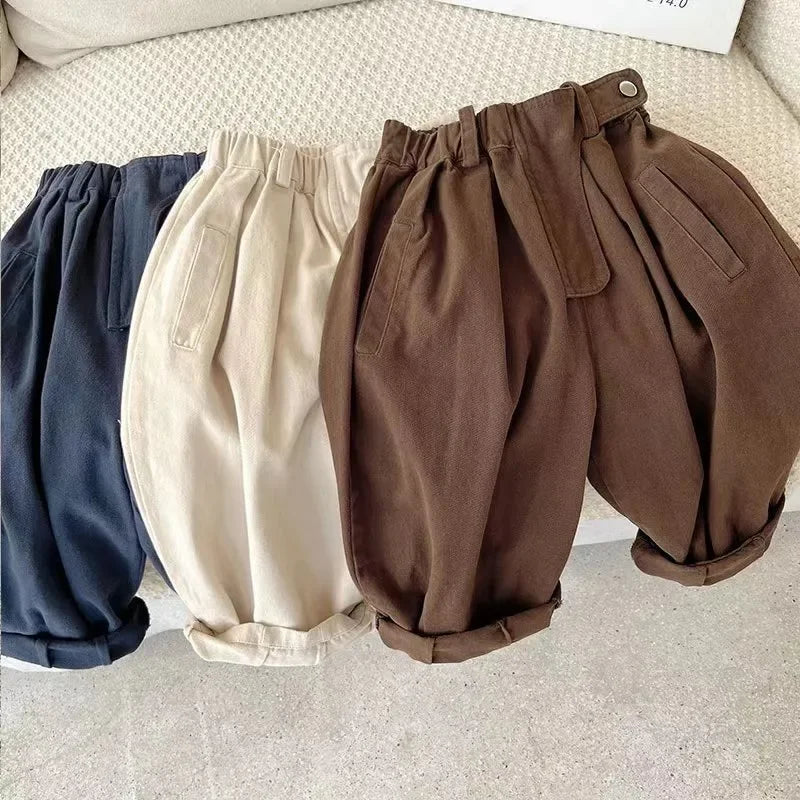 Autumn Casual Girls Loose Radish Cotton High Waist Pants