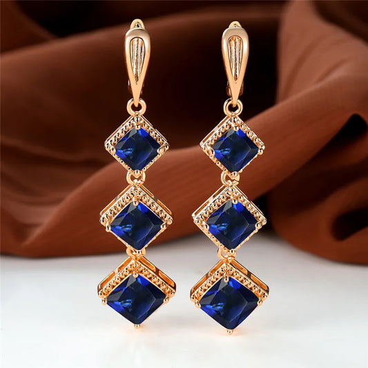 Rose Gold Birthstone Clip Blue Zircon Stone Earrings