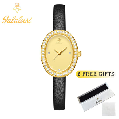 Water-Resistant Quartz A Luxurious Diamond-Set Leather Strap Bracelet Watch