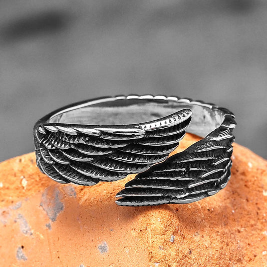 Angel Wings Stainless Steel Punk Biker Rings