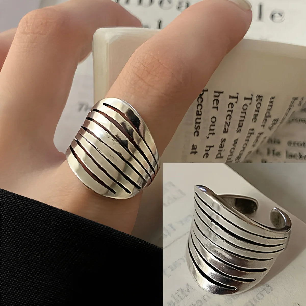 925 Sterling Silver Retro Geometric Asymmetric Rings