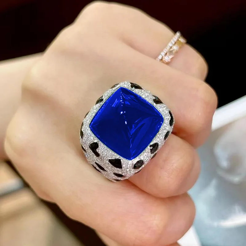 Luxury Leopard Texture Large 17 Carat Sugar Tower Multicolor Crystal Ruby Rings