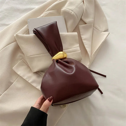 Soft Leather Clutch Luxury Pleated Mini Bucket Pouch Bags