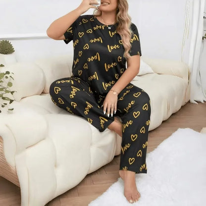 Plus size Spring Long Sleeve Tops Shorts Pajamas Set Sleepwear