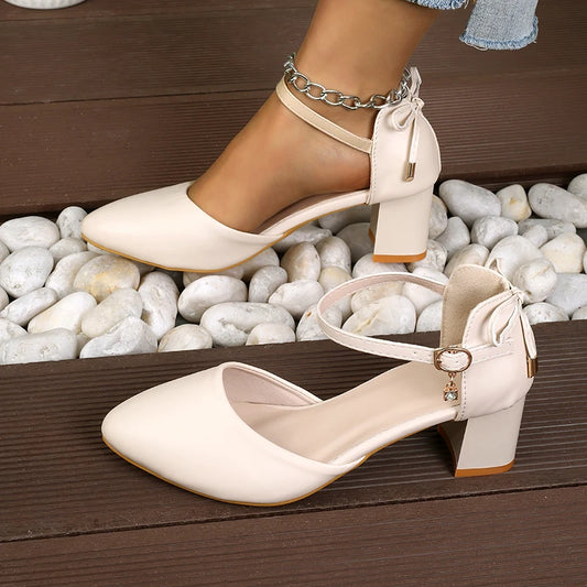 airy Style Thin-Strap High Heels Golden Buckle Shoes