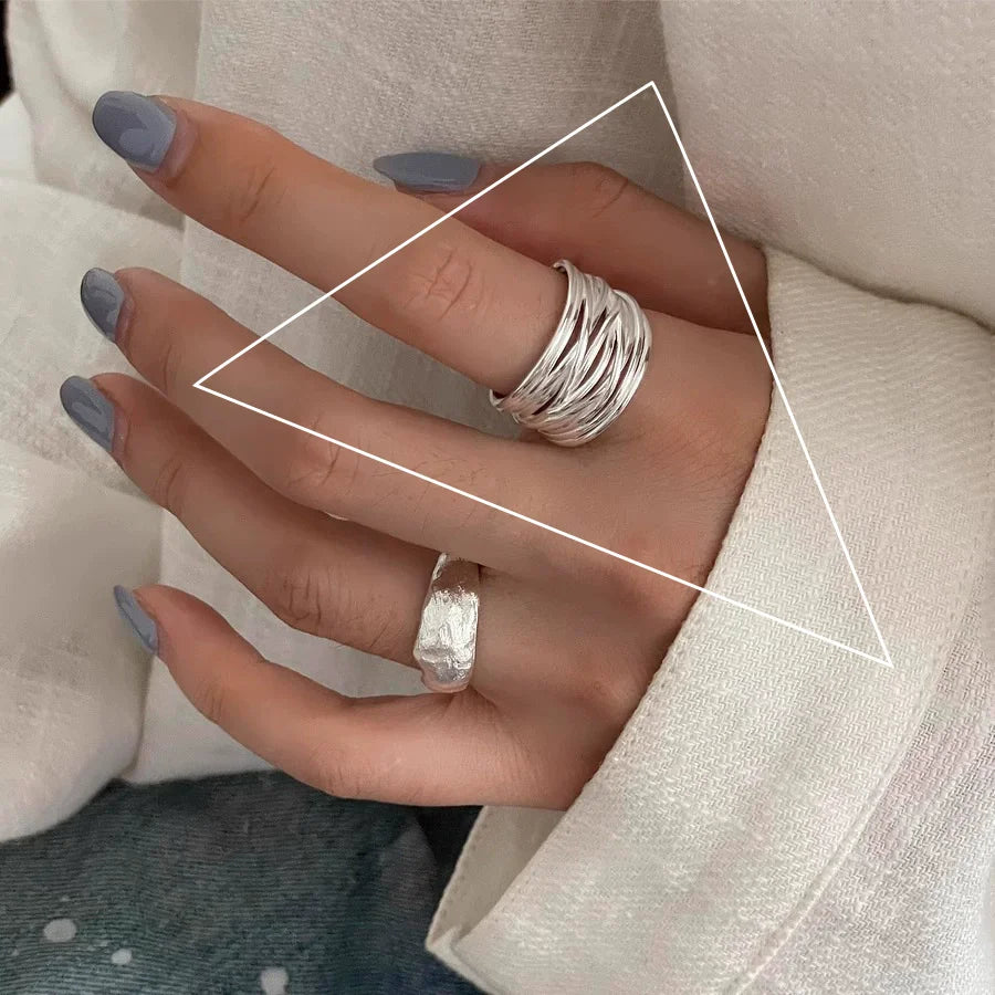 925 Sterling Silver Retro Hollow Wave Punk Hiphop Bohemia Rings