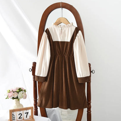Autumn College Style Casual Lace Long Sleeved Bow Dress