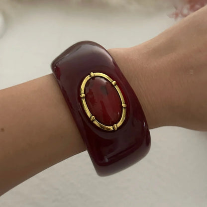 Vintage Irregular Resin Wide Bangle Inlaid Imitation Redstone Bracelets