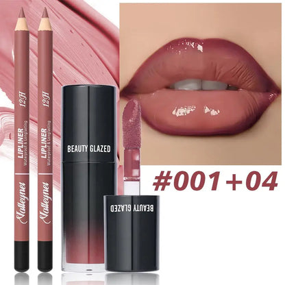 2pcs Waterproof Lip Matte Lip Liner & Lip Glaze Set