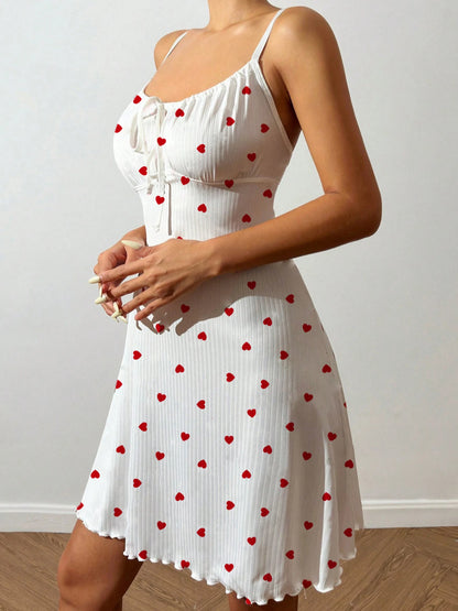 Sexy Nightdress  Heart Printed Mini Dress Lingerie Pyjamas