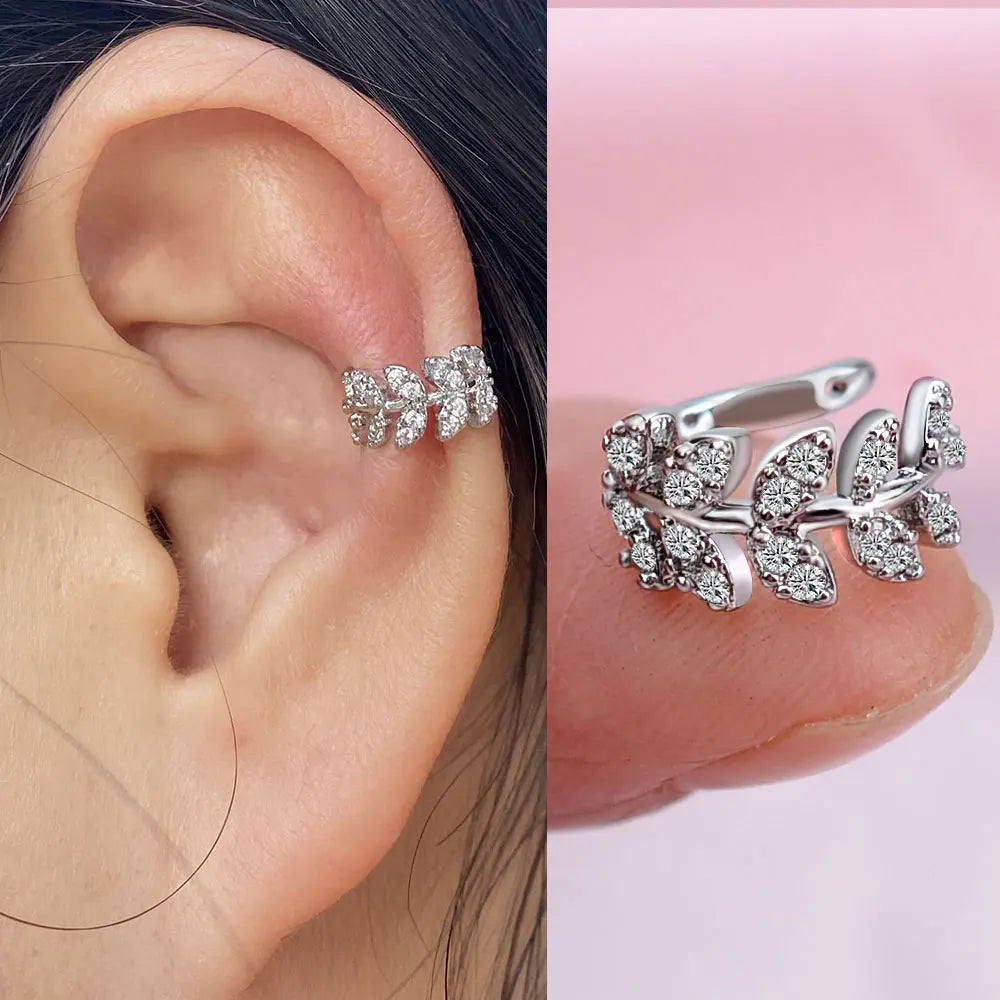 Geometry Crystal CZ  Leaf Clip Earring