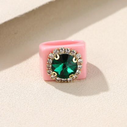 Colorful Rhinestone Geometric Square Large Punk Finger Rings