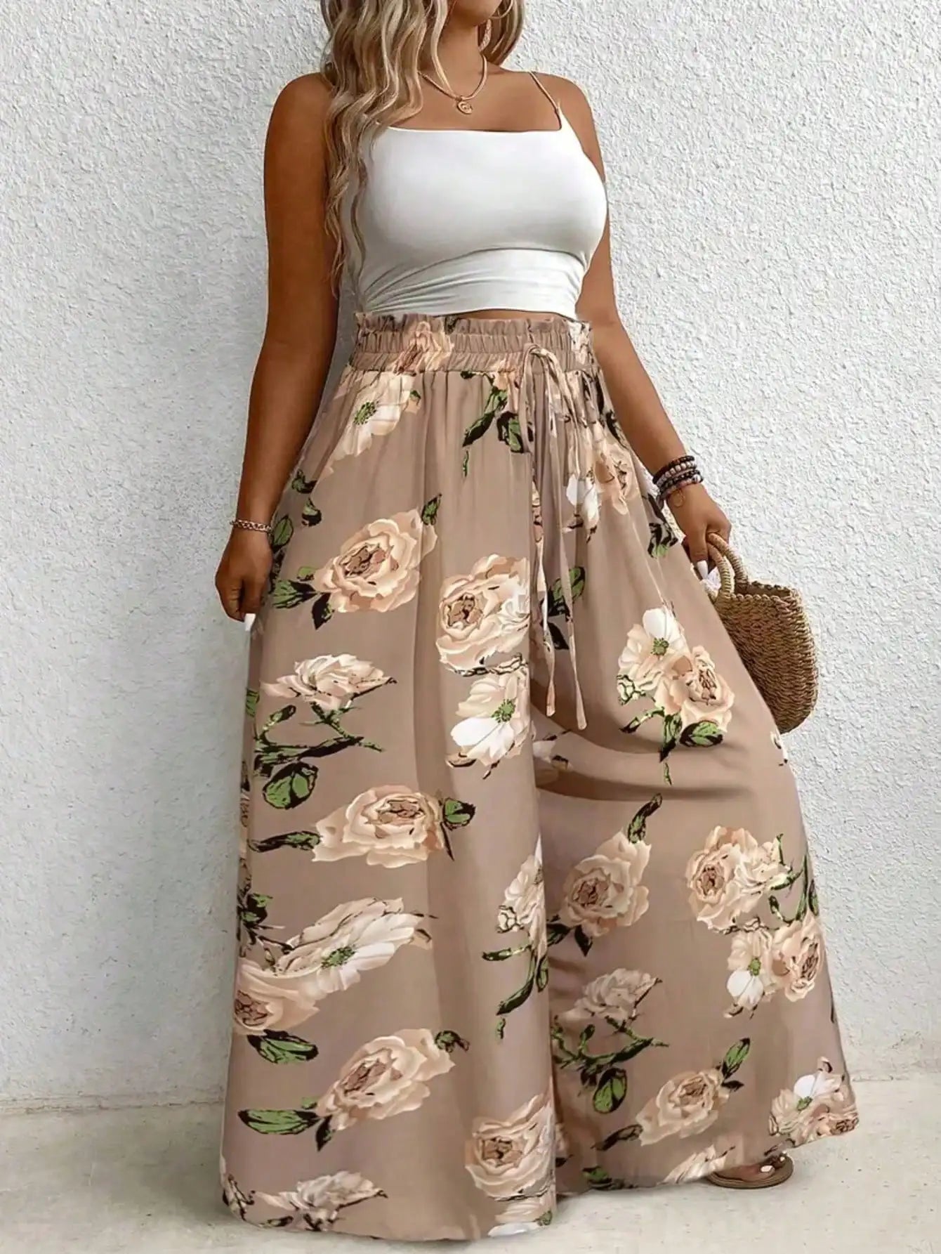 Elegant plus Size Printed Wide Leg Pants