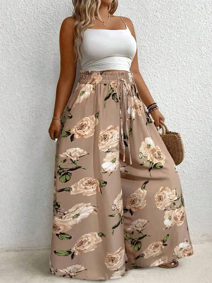 Elegant plus Size Printed Wide Leg Pants
