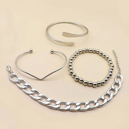 4pcs Punk Curb Cuban Chain Bracelets Set
