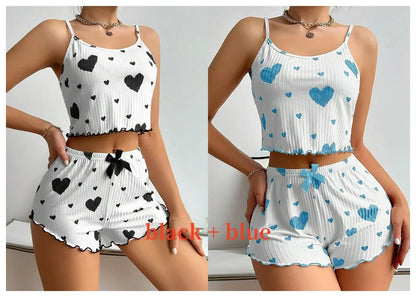 Short Tank Ventilate Soft Casual Love Printing Pyjama Set