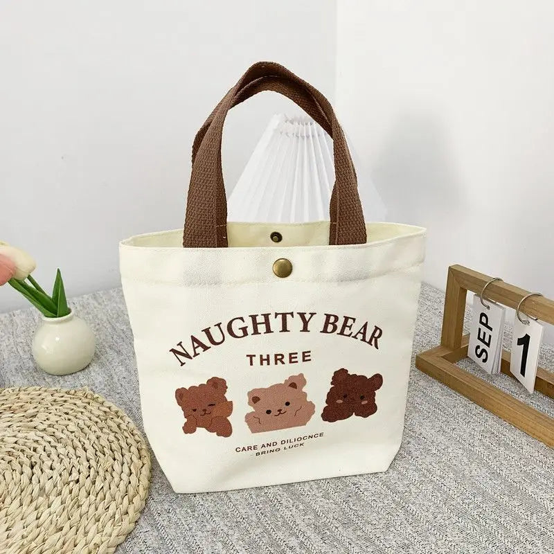 Bear Shape Canvas Tote Cute Mini Handheld Lunch Bag