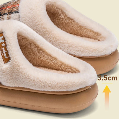 Winter Warm Fur Stripe Non Slip Comfort Flat Heel Slippers