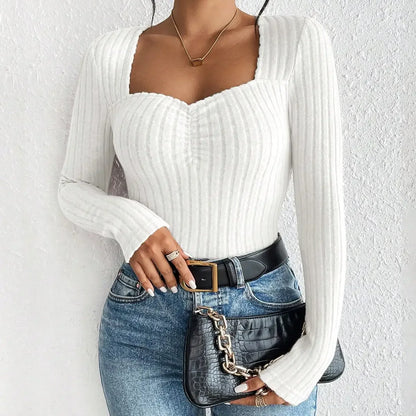 Diamond collar knitted bottom Long sleeve shirt