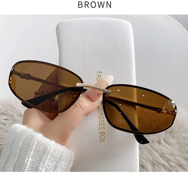 Oval Frameless High Quality Luxury Y2k Rimless Glasses
