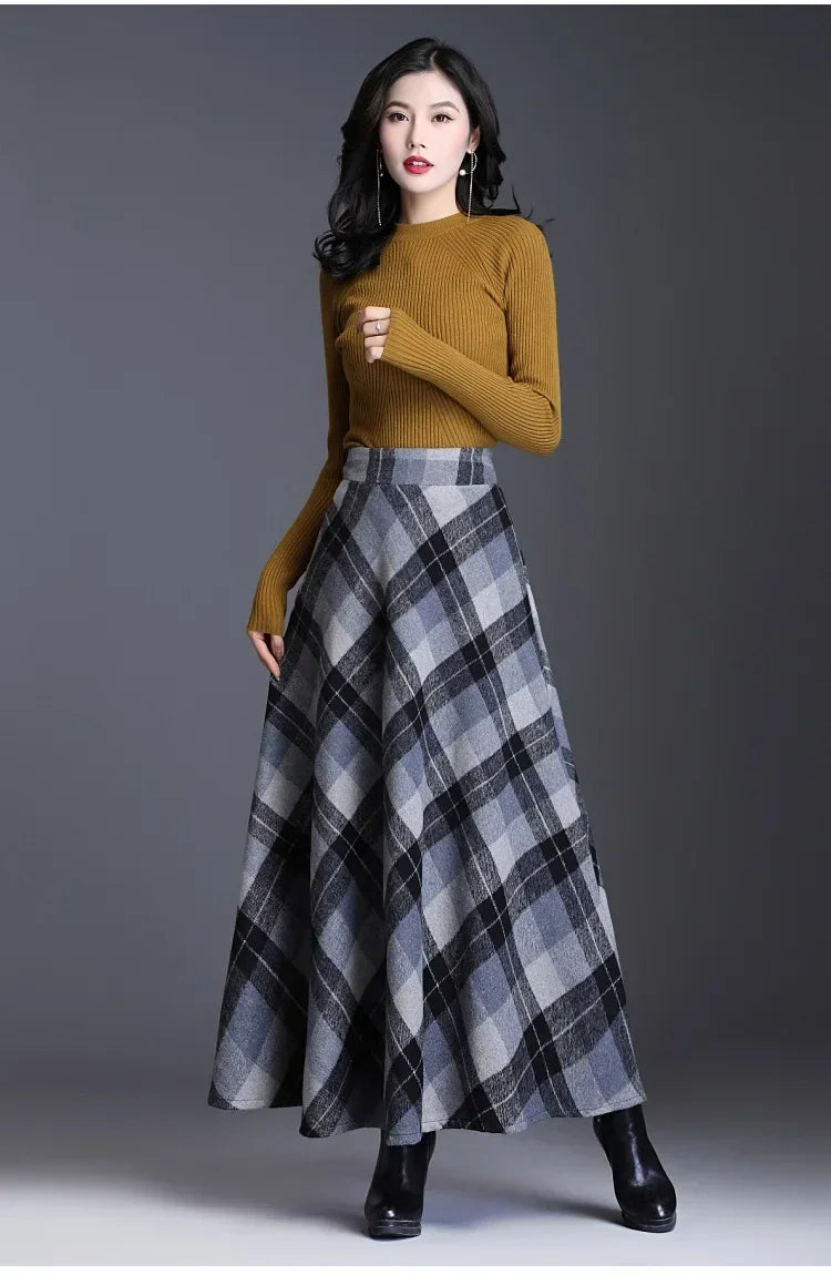 Thickened Woolen Plaid Mini Skirt