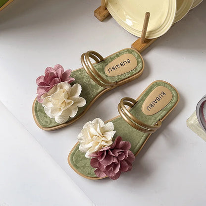 Double Flower Lightweight Flat Bottom Cool Slippers