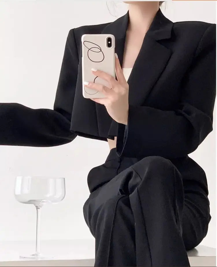 Short Blazer Elegant Solid Long Sleeve Open Front Coats