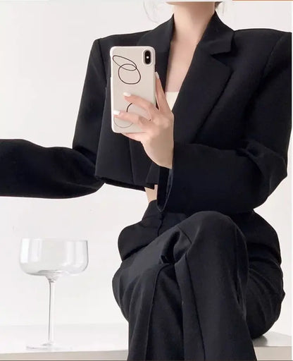 Short Blazer Elegant Solid Long Sleeve Open Front Coats