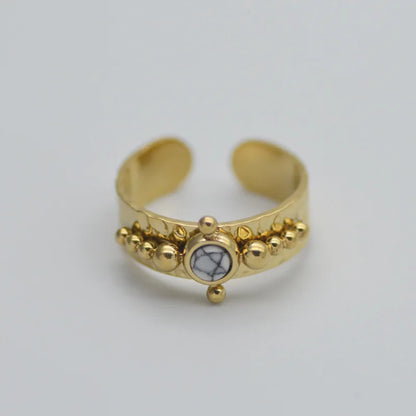 Creative Gold Plated Stainless Steel Simple Geometric Round Natural Stone Ring