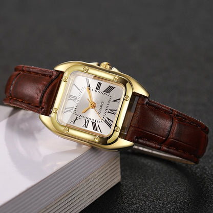 Square Leather Strap Roma Dial Quartz Watch