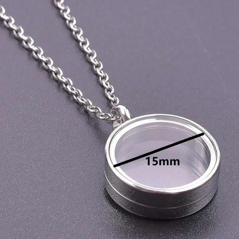 1Pc 10-45mm Round Memory Coin Bezel Locket Pendant Necklaces