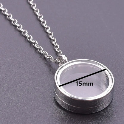 1Pc 10-45mm Round Memory Coin Bezel Locket Pendant Necklaces