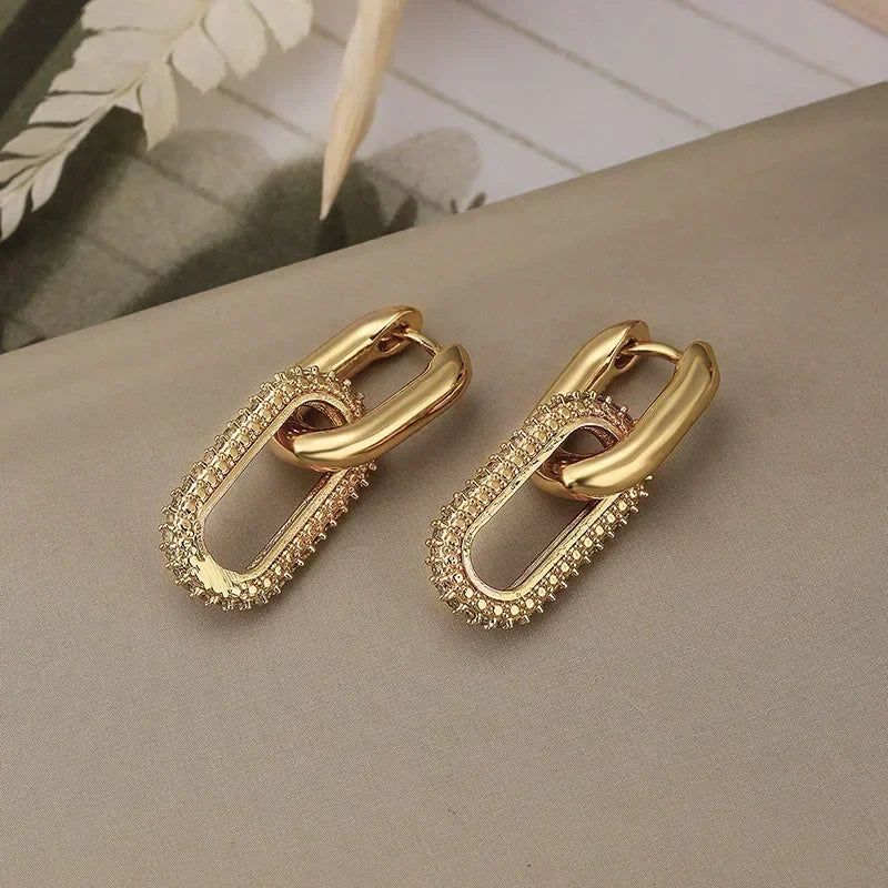 Double Loop Gold Color Geometric Earrings