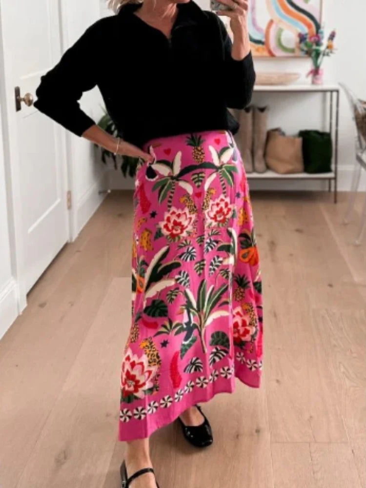 Street Tropical Plant Print Retro Half Skirt