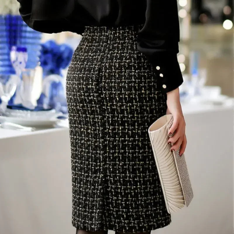 High Waist Slim Split Woollen Skirts