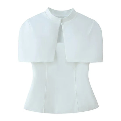 Elegant Side Zipper Strapless Tops+ Vintage O-Neck Cloak Set